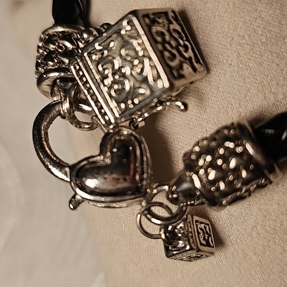 Braided Black Leather Bracelet With Heart Clasp Box Charms - Picture 6 of 6
